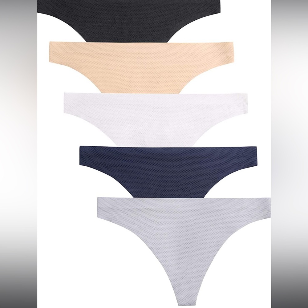 2/$16 New 5 pack Soft No-show Thongs G-strings Black, White, Navy, Gray & Tan